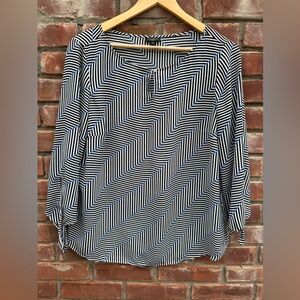 Talbots large petite black white blue 3/4 sleeve blouse EUC